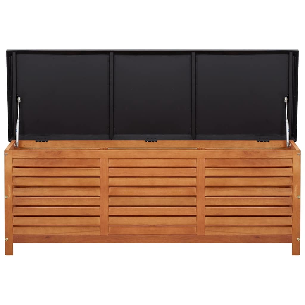 Skrzynka ogrodowa z litego drewna eukaliptusowego, 150 x 50 x 55 cm, skrzynia na poduszki i tapicerkę, skrzynia tarasowa z metalową płytą wierzchnią, odporna na warunki atmosferyczne, ławka