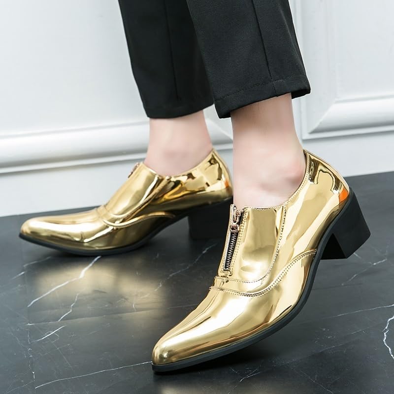 Classic Stylish Patent Leather Oxfords Men Elegantes Zipper Casual Shoes High Heels Men New Pointy Business Work Men's Shoes4