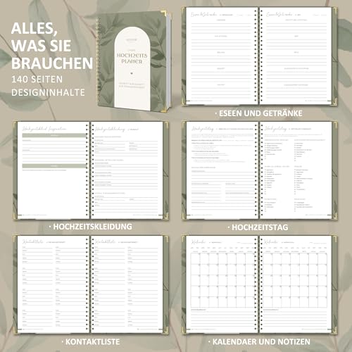 BIROYAL Hochzeitsplaner Deutsch für den großen Tag, 160 Seiten Wedding Planner mit Terminplan, Checklisten, Zeitplan und Tipps, Hochzeit Buch mit Kalender, Tolles Geschenk zur Verlobung - DIN A4