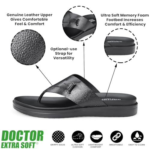 Image of DOCTOR EXTRA SOFT Men's Classic Casual Original Leather Thong Black /Brown Sandals /Chappals with Memory Foam Cushion| Stylish & Non-Slip|Comfortable & Lightweight |Flip flops Slippers Gents & Boys F-2