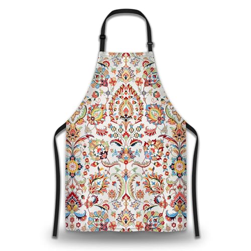 Olikked Chef Works Apron Women Geometric Floral Pattern Funny Aprons for Men for Kitchen Cooking Restaurant BBQ Painting Crafting Gardening 27” (W) x 31” (H), Waterproof Aprons