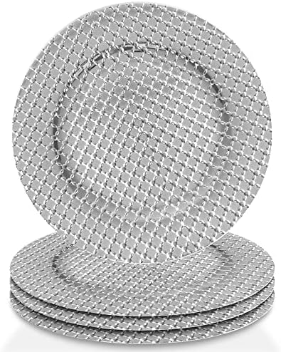 ChargeIt by Jay Charger Large 13” Set of 4 Decorative Service Plate for Home, Professional Fine Dining Perfect for Upscale Events, Dinner Parties, Weddings, Ban, Silver, Silver image 4