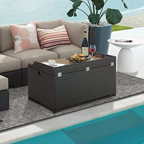 Tangkula-45-Gallon-Outdoor-Storage-Bench-Mix-Brown-Rattan-Storage-Container-with-Zippered-Liner-Acacia-Wood-Top-Lid-Sturdy-Gas-Strut-Support-3-in-1-Multifunctional-Deck-Box-for-Front-Porch-Garden Tangkula 45 Gallon Outdoor Storage Bench Mix Brown Rattan Storage Container with Zippered Liner Acacia Wood Top Lid Sturdy Gas Strut Support 3 in 1 Multifunctional Deck Box for Front Porch Garden