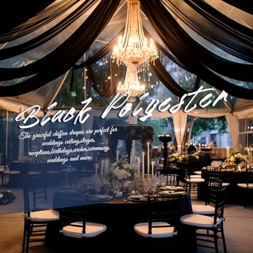 Rideaux de plafond pour décoration de mariage drapé noir en polyester de fête 1,5 x 6,1 m