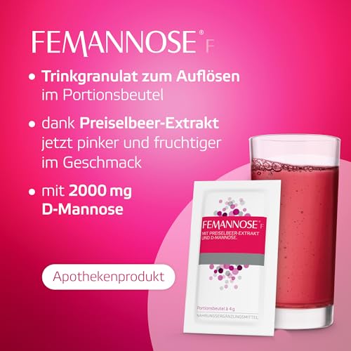FEMANNOSE F - Trinkgranulat mit 2.000 mg D-Mannose und Preiselbeer-Extrakt für die Blase | vegan, laktosefrei, glutenfrei | Blasengesundheit | gut verträglich (30 Stück)