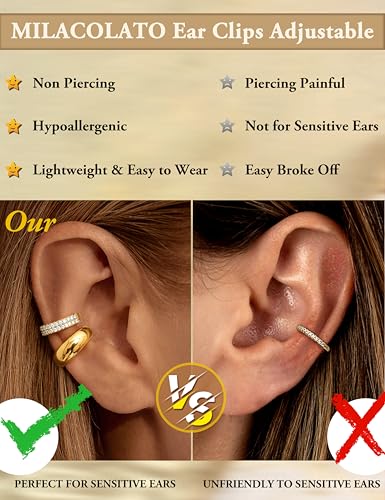 MILACOLATO 5 Paar Ear Cuff für Damen Ohrringe Ohrklemme Fake Piercing Ohrringe Ohne Ohrloch Ohrclips 14K Vergoldet Fake Helix Knorpel Ohrmanschette Verstellbare Earcuff Gold/Silber in Geschenkbox-BG