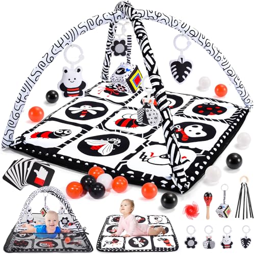 Baby Tummy Time Mat & 10 Sensory Toys, Baby Play Mat for Babies 0...