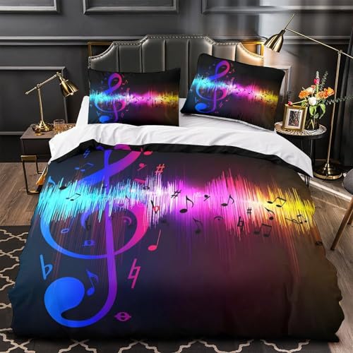 Housse de couette microfibre lavable machine notes de musique pour lit double enfant - 2