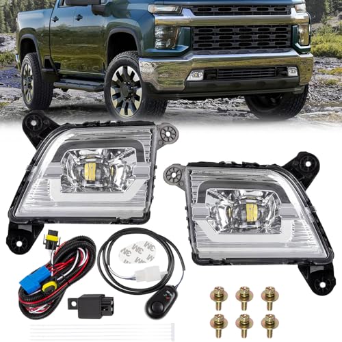 RANSOTO Front LED Fog Lights Compatible with 2019-2023 Chevy Silverado 1500 2500HD 3500HD Driving Fog Lamp with Switch & Wiring Kit