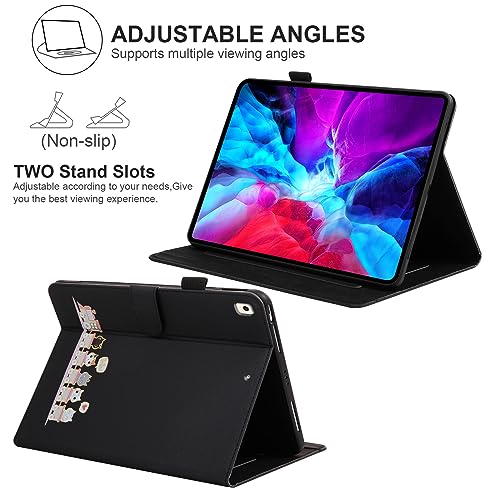 Qribo iPad 9世代 ケース iPad air3 ケース iPad Pro 10.5 ケース シンプルなのに可愛いデザイン エンボス加工猫柄 うれしい気持ち 10.2インチ対応 iPad 9/8/7 ケース iPad 10.2 ケース 複数の視野角 スリムフィット iPad 10.2 2019/2020/2021 モデル タブレットケース iPad air 第3世代 ケース 保護カバー 防水 の耐久性 滑り防止 美しい 贈り物 友達 - 黒