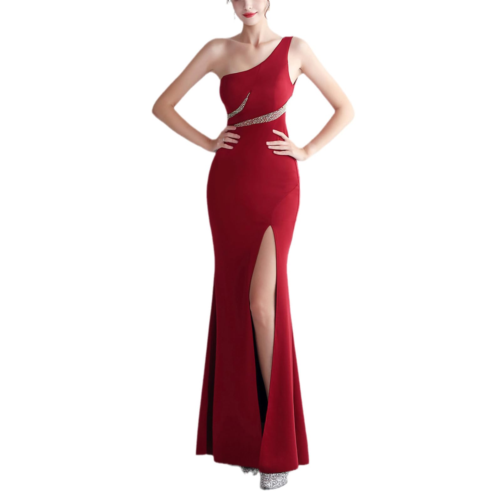 Vestidos largos de verano para mujer, ajustados con diamantes, sexy, con un solo hombro, vestidos de noche para fiesta