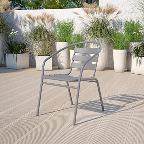 Emma + Oliver Silver Metal Stack Chair With Aluminum Slats #TOP2