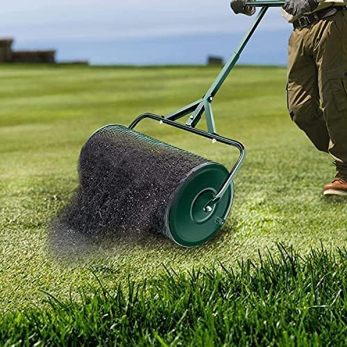 Compost Spreader, 24 Inch Peat Moss Spreader with Upgrade T Shaped Handle for Planting Seeding Durable Lightweight Metal Mesh Spreader for Lawn and Garden Care Manure Spreaders Roller