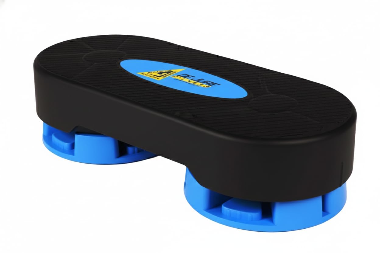 Abb Initio by De Jure Fitness Aerobic Stepper | Adjustable Height 4 & 6 & 8 Inches | Non-Slip Shock-Absorbing Step Board | Heavy Duty Home Workout Exercise Platform | Supports 200KG | Blue