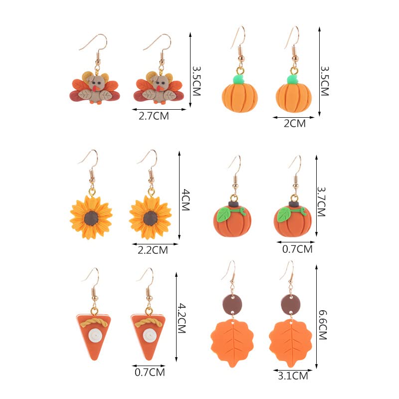 Thanksgiving Fall Earrings Sunflower Pumpkin Pie Maple Leaf Candy Turkey Drop Dangle Earring Polymer Clay Earrings Autumn Jewelry for Women2