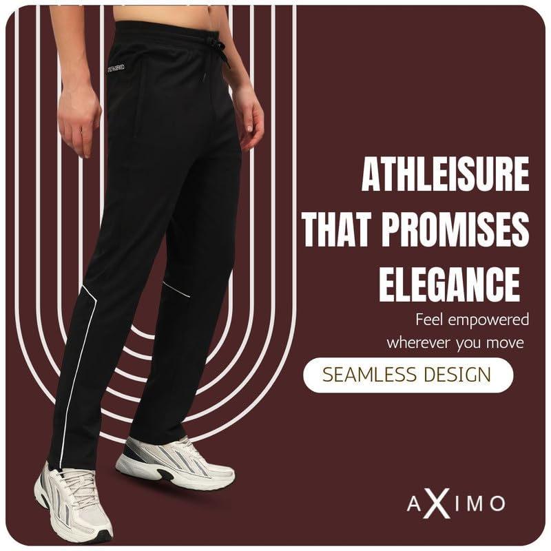 Image of AXIMO Sports Track Pants for Men | Athletic Fit Joggers with Side Stripes | Stretchable & Breathable Fabric | Elastic Waistband with Drawstring | Gym, Running & Casual Wear,Mens Track Pant