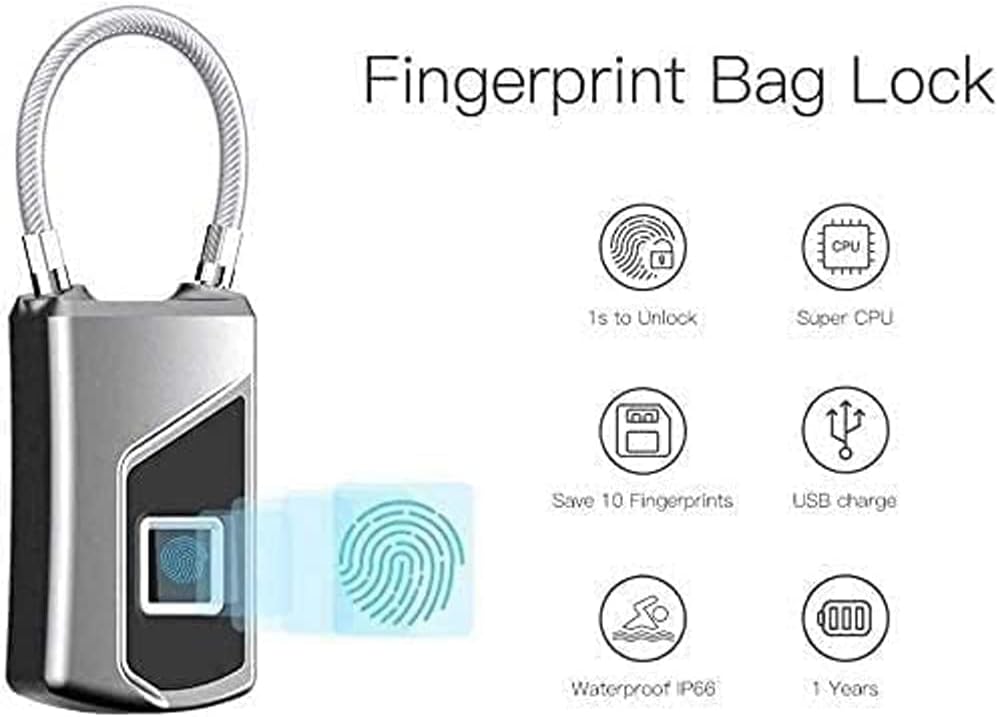 Fingerprint Padlock Keyless Lock Safe and Convenient USB Charging Smart Biometric Fingerprint Lock Suitable for Fitness Box Backpack Luggage