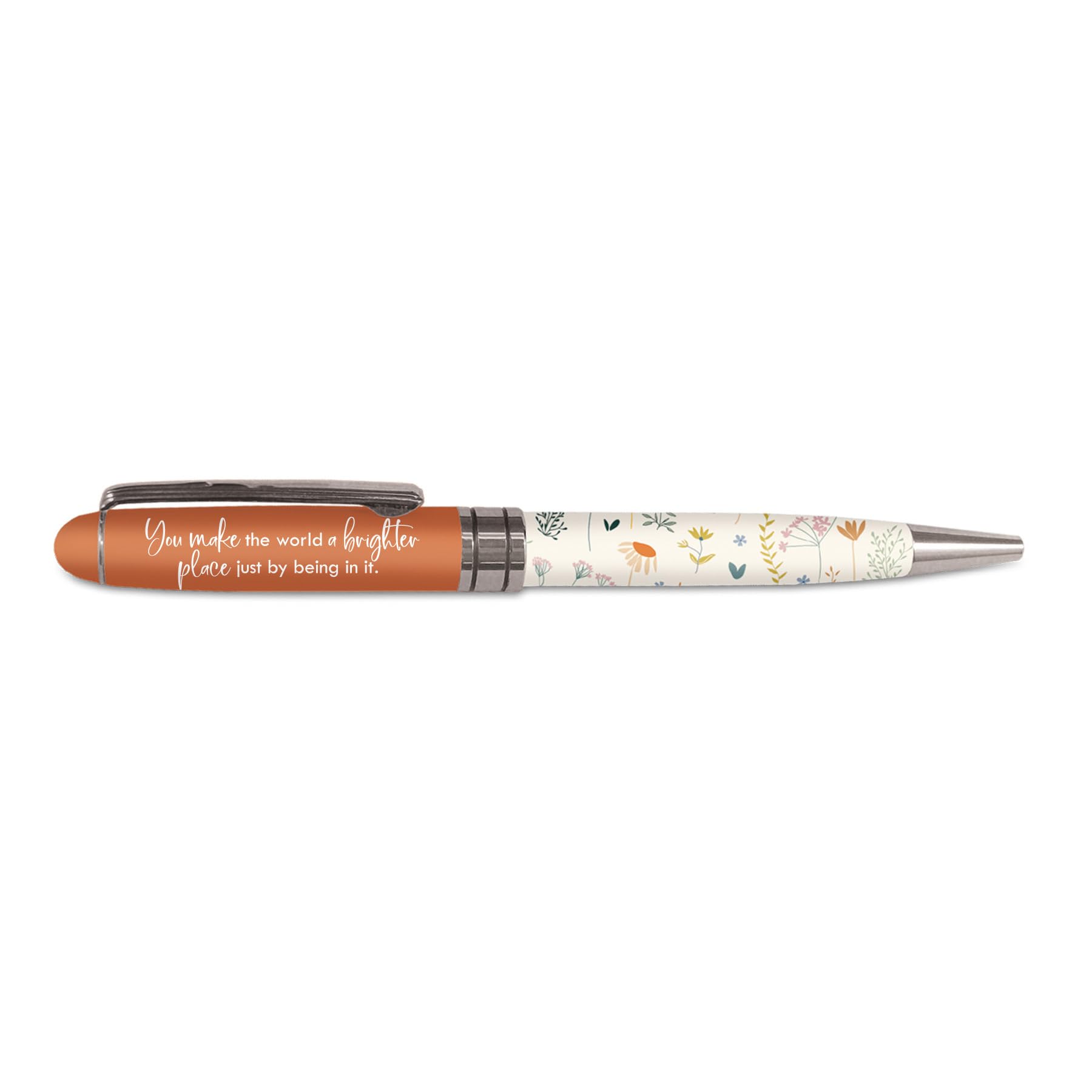 Lighthouse Christian ProductsYou Make The World Brighter, Philippians 1:3, Orange Floral 5.5 Inch Metal Rollerball Ink Pen