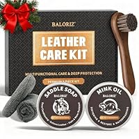 BALORIZ Leather Boot Care Kit, Mink Oil, Saddle Soap for Leather, Applicators & Cloth - Leather Cleaner and Conditioner for Boot, Shoes, Bags, Furniture, Mens Dad Christmas Birthday Gifts Ideas