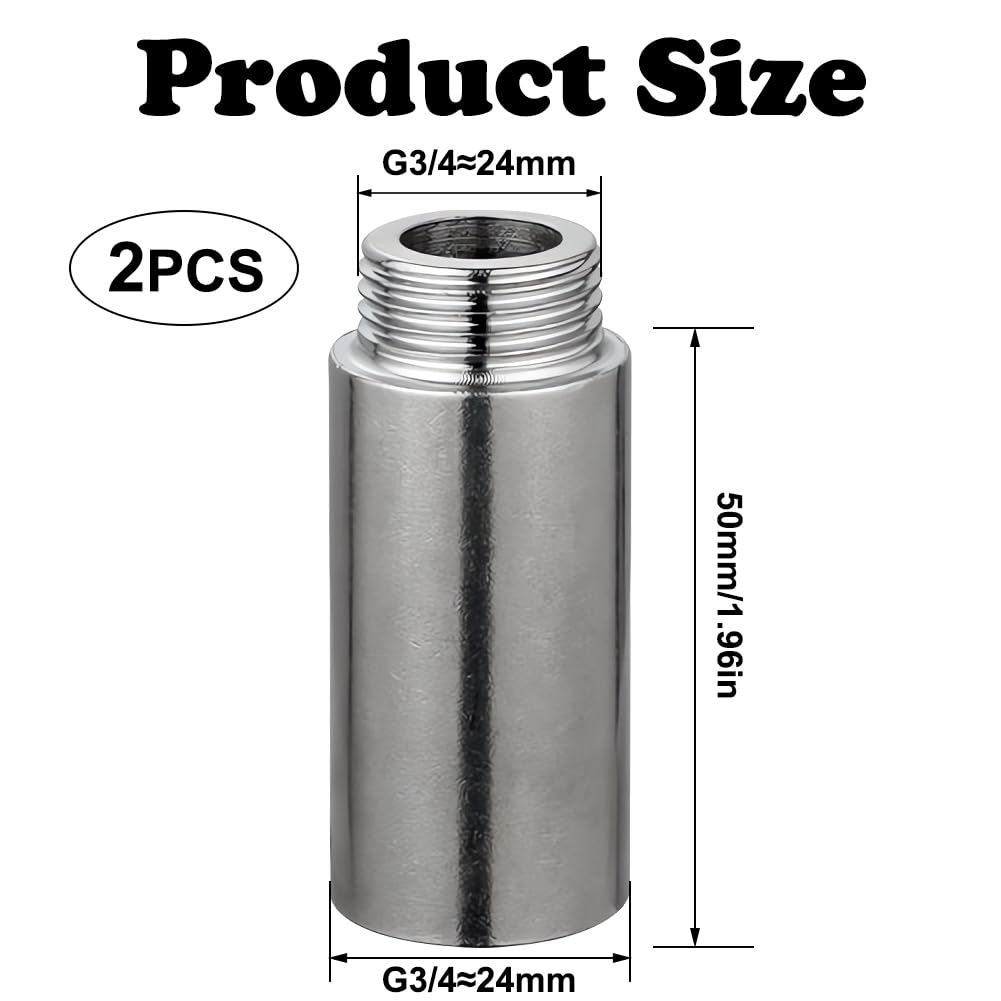 2 x Tap Extension 3/4" x 50mm 3/4" IG x 3/4" AG DN20 Stainless Steel Thread Extension 50mm Extension for Heating and Drinking Water Installation - Image 2
