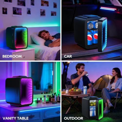 Image of BEICHEN Mini Fridge 4L /6 Can With APP Light Controller for Gaming Room | 4L compact design| APP-controlled customized gaming light | Silent & energy-saving | AC /DC for home & auto |Black