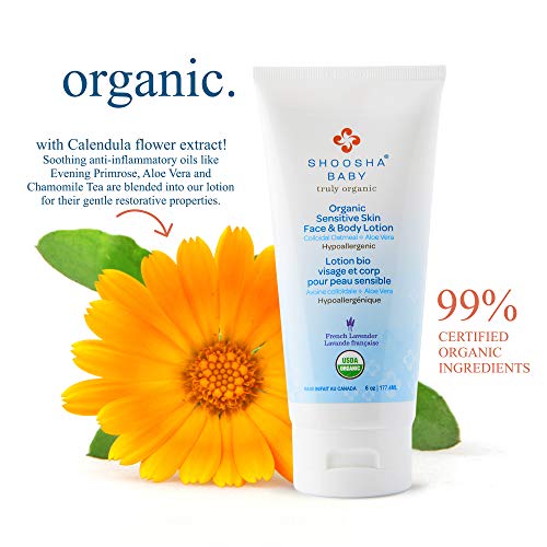 Shoosha Organic Baby Lotion French Lavender, For Sensitive Skin, All Natural Face And Body Lotion For Kids, Hypoallergenic, Gluten-Free, Non-Sticky, 100% Biodegradable #TOP2
