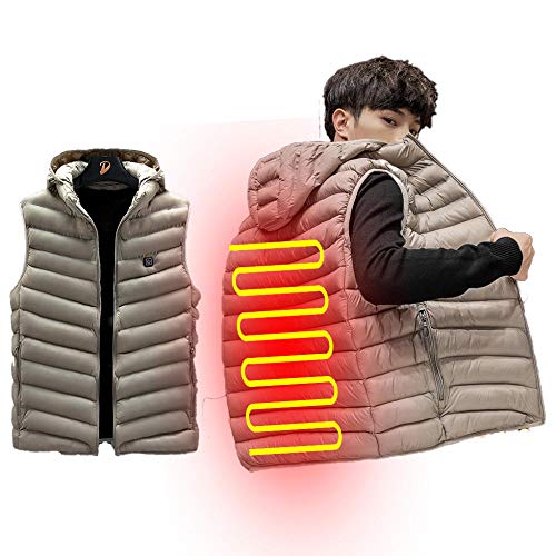 Braun USB Beheitzbare Weste für Männer/Frauen,Leicht Waschbar USB Weste Wärme mit 2 Heizzonen und 3 Temperaturregler，XL Waerme Weste für Motorrad,