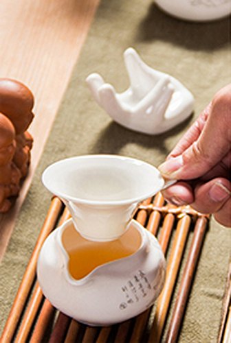 Chinese Kongfu Tea Ceremony Utensils Set - 2 Pcs/Set/Porcelain Ceramic Tea Strainer Filter Colander And Guanyin Buddha Hand Style Support Holder - Essential Tools For Chinese Kungfu Tea Set #TOP5