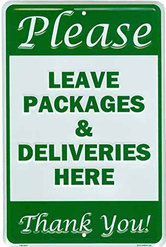 Tags America Leave Packages and Deliveries Here Sign, 8 x 12 Inch Aluminum