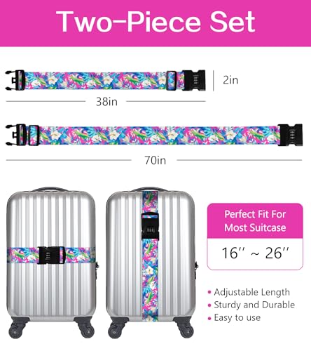 Image of Luggage Straps for Suitcases Travel Belt Luggage Band with Lock Heavy Duty Traveling Luggage Identifier Cute Women Girls Flower Unique Accesory Personalized