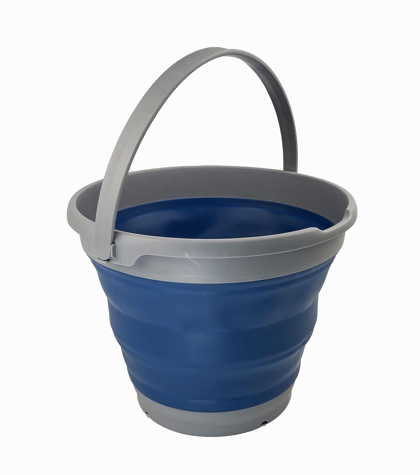 SAMMART 10L Collapsible Plastic Bucket - Foldable Round Tub with Handle - Portable Fishing Water Pail - Space Saving Outdoor Bucket (Grey/Mist Blue(bucket))