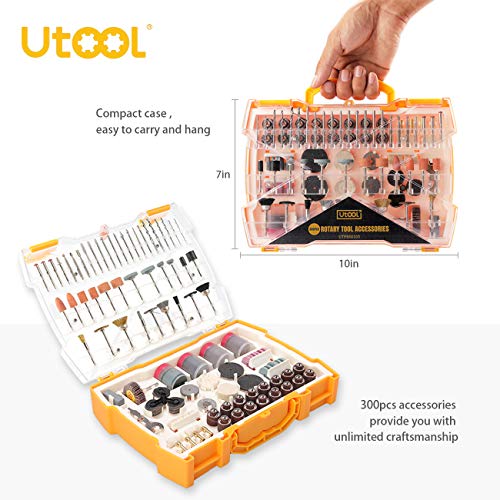 UTOOL 300pcs All-Purpose Rotary Tool Accessories Kit, Universal Fitment for DIY Woodworking, Cutting, Grinding, Sanding, Sharpening, Carving and Polishing