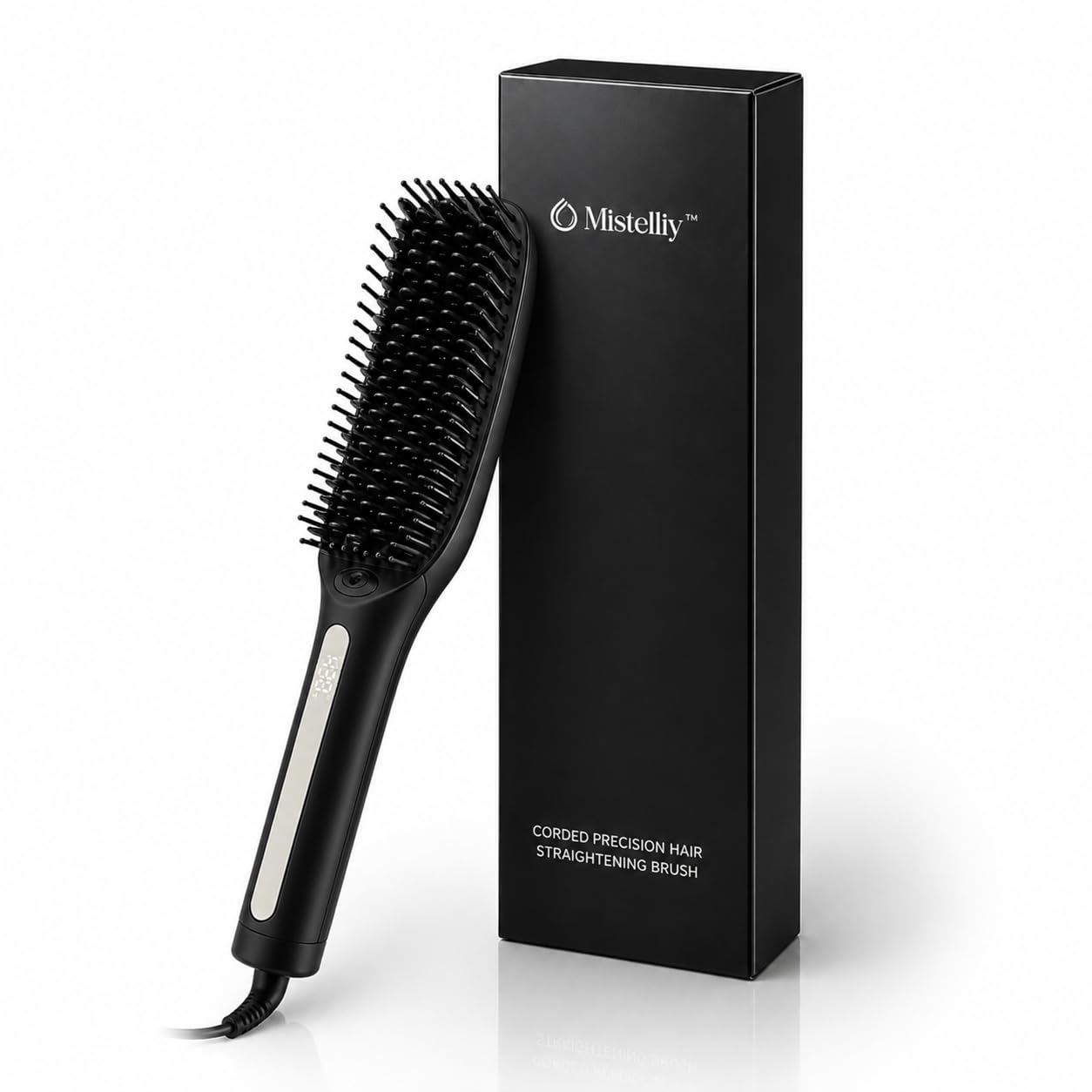 Speedy Precision Hair Straightener Brush for Women, Professional Ceramic Heated Brush with LED Display, 170°F-430°F Temperature Control, Memory Setting, Curved Root Styling, Black