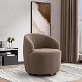 Wrofly Swivel Barrel Chair, Modern Comfy Boucle Swivel Accent Chair, Comfy Sherpa Round Armchair, Small Upholstered Reading Lounge Chair for Living Room Bedroom Office Club, Coffee Brown Teddy