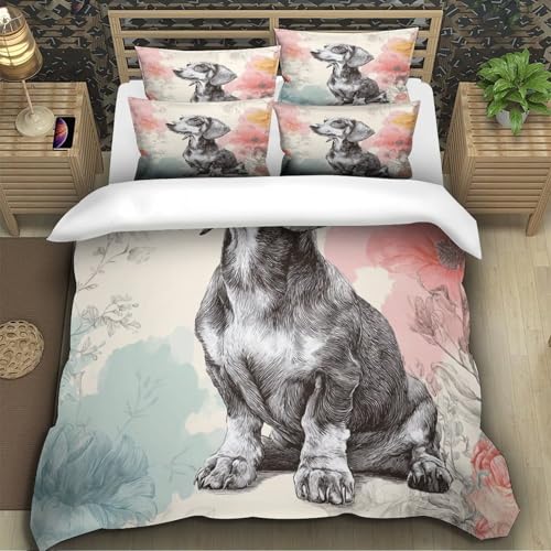 Housse de couette teckel 200x200 parure de lit 3d microfibre