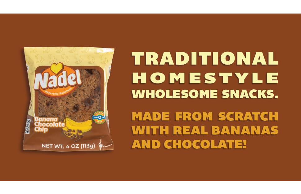 Image of Nadel - NATURALLY DELICIOUS BANANA CHOCOLATE CHIP CAKE SLICES (8 Pack) Sweet Breads & Cakes, Back to School lunch snack, breakfast bar