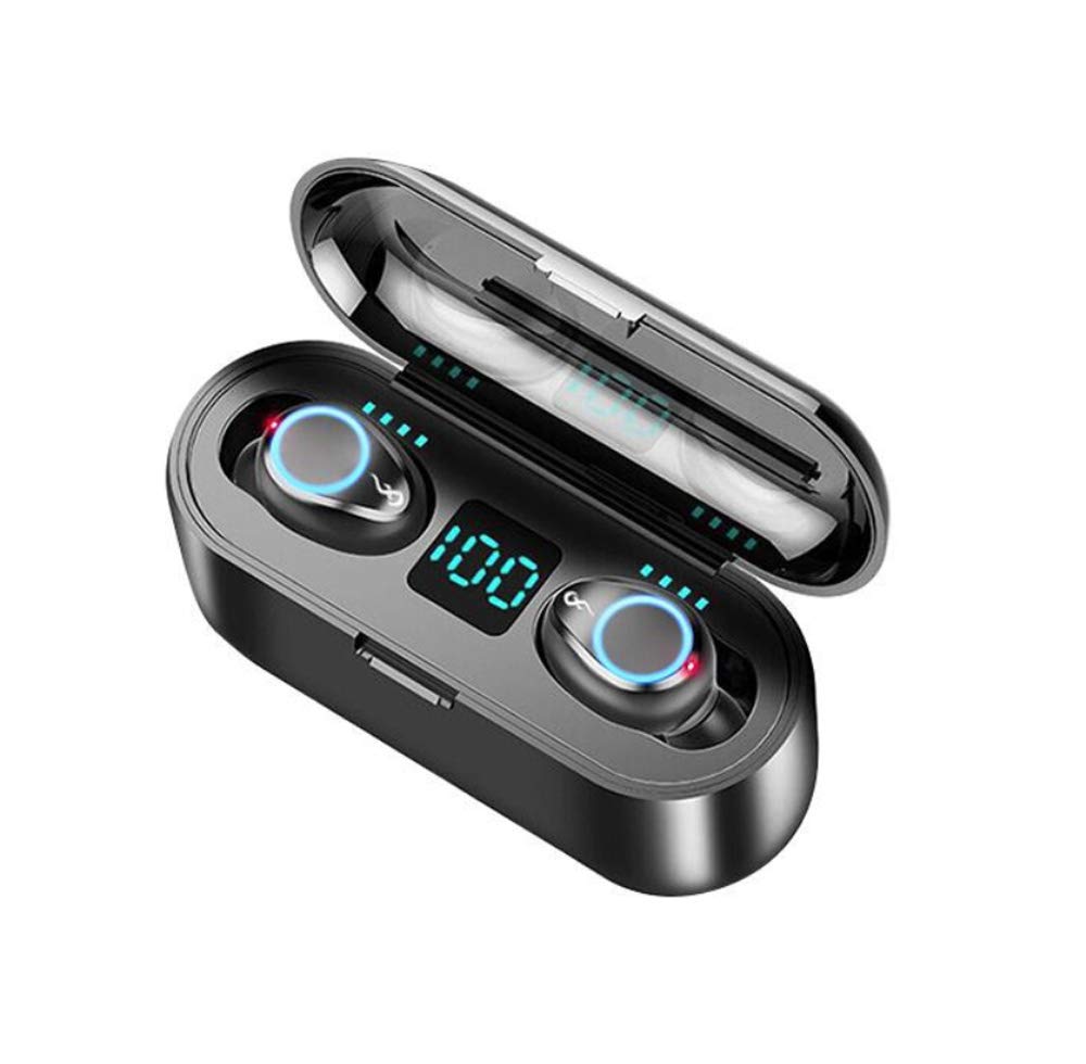 Wireless Earbuds - 120 Hours Total - Bluetooth Earphones V5.0, TWS Mini LCD Digital Display Earbuds Stereo Headphones in-Ear Pods Built-in Mic with Deep Bass for Sport, Gym, with Charging Case (Black)