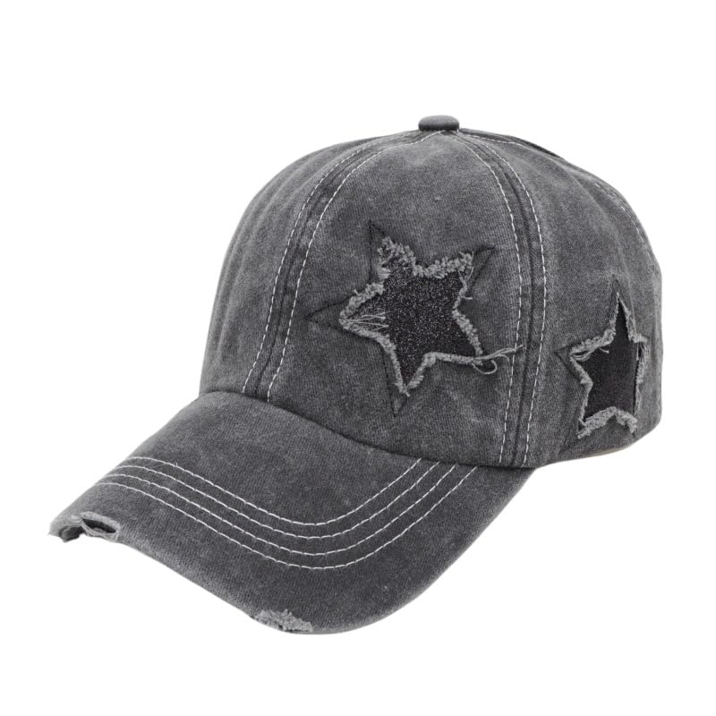Image of Washed Scratch Frayed Baseball Cap Retro Adjustable with Five-Pointed Stars for Men Women Trucker Cap Unisex