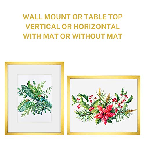 One Wall 11X14 Inch Metal Picture Frame, Aluminum Gold Photo Frame With Ivory Color Mat & Real Glass For 8X10 Inch Picture, Wall Hanging Or Tabletop Display #TOP3