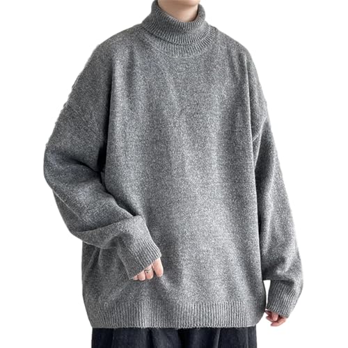 Men‘S Warm Knitted Fashion Patchwork Loose Casual Sweater Turtleneck Pullovers