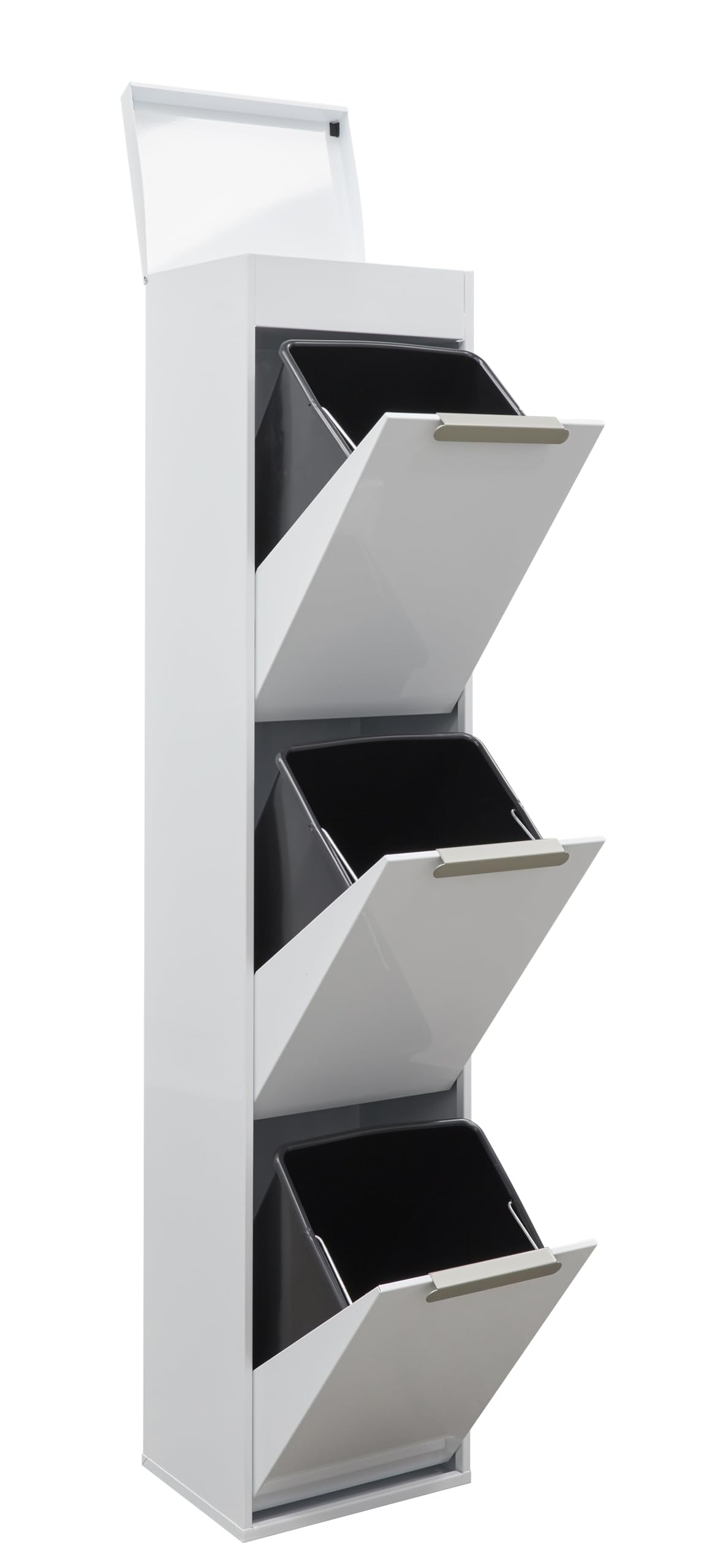 ARREGUI Ecoclas Plus CR321-E Mülltrennsystem aus Stahl mit Aufbewahrungsbox mit Deckel | 3x17L (51L) | 3 Fächer Mülleimer für die Küche | 3 Fach Abfalleimer | Herausnehmbare Inneneimer + Griff | weiß