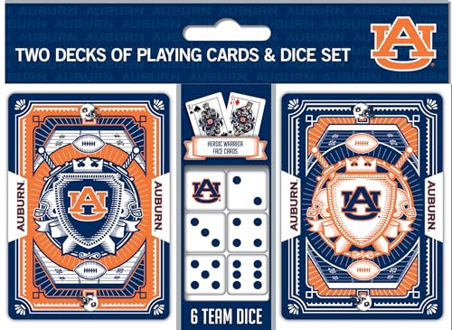 Image of Masterpieces Auburn Tigers NCAA 2-Pack Playing Cards & Dice Set - Premium Quality, Educational, and Fun Activity for Kids and Families - Great Gift Idea for Holidays, Birthdays, and Everyday Playtime