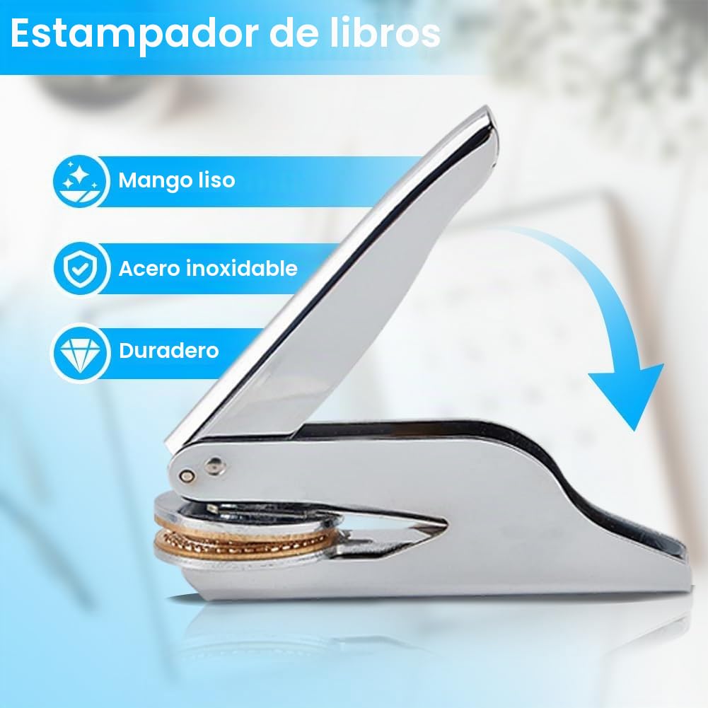 ANATTASOUL Troquelador de Libros Personalizado Sello para Gato Libro, Sello de Biblioteca Duradero con Mango para Libros, Sobres, Documentos, Invitaciones(Incluye 100 Pegatinas Doradas)