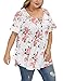 Allegrace Women's Plus Size Blouses Short Sleeve Henley Shirts Button Up V Neck Floral Pleated Tunic Tops White 3X