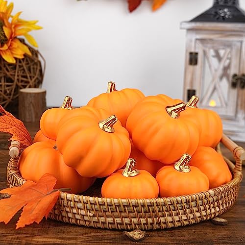 Image of Artmag Artificial Pumpkins Bulk 12Pcs Assorted Sizes Harvest Lifelike Pumpkin Fake Foam Pumpkin for Fall Autumn Halloween Home Party Thanksgiving Party Holiday Decor Orange