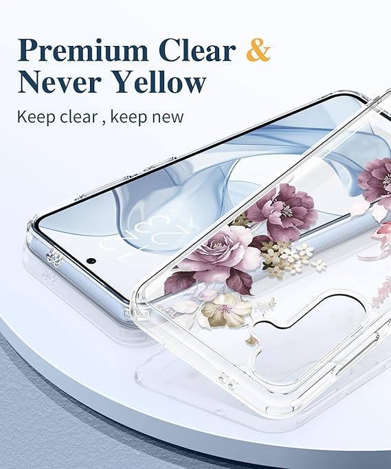 Image of Elzzi Transparent Flower Cover for Samsung A16 Case Shockproof Floral Design Full Camera Protection Shockproof PC+TPU Covers for Girls & Women (Deep)
