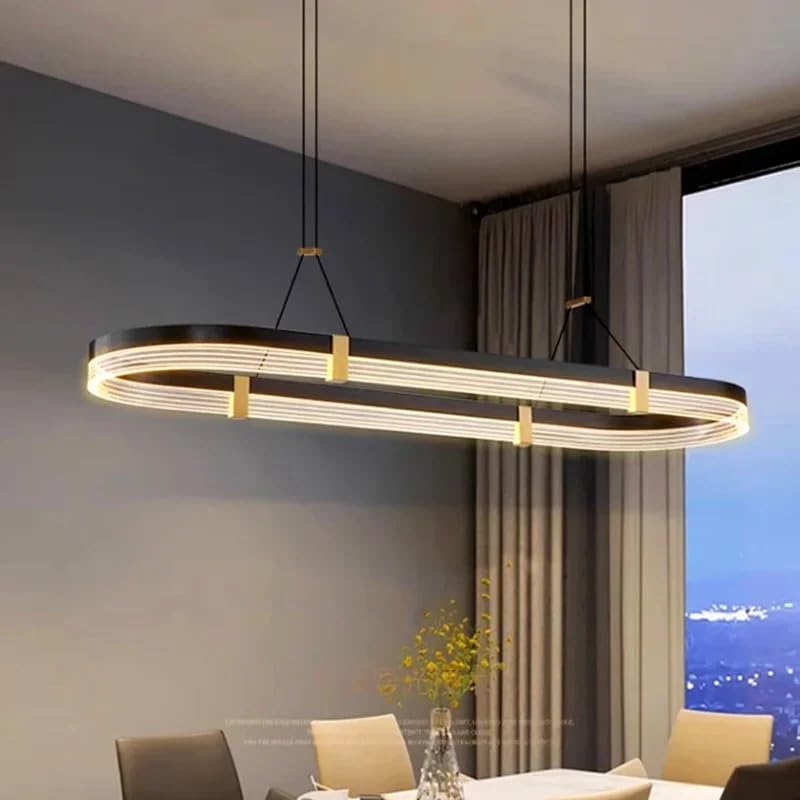 Éclairage intérieur LWX à LED avec suspension de salon ovale moderne noire