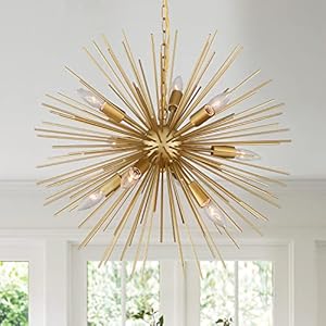 Modern Gold Sputnik Chandelier 9-Light Dining Room Chandelier Light Fixture for Living Room, Bedroom, Kitchen, Entryway, Foyer, 23in 15LB Solid Metal, YB233B9G