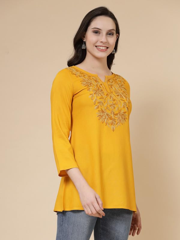 Image of QAZMI Women's Fiza Kashmiri A-Line Short Kurti