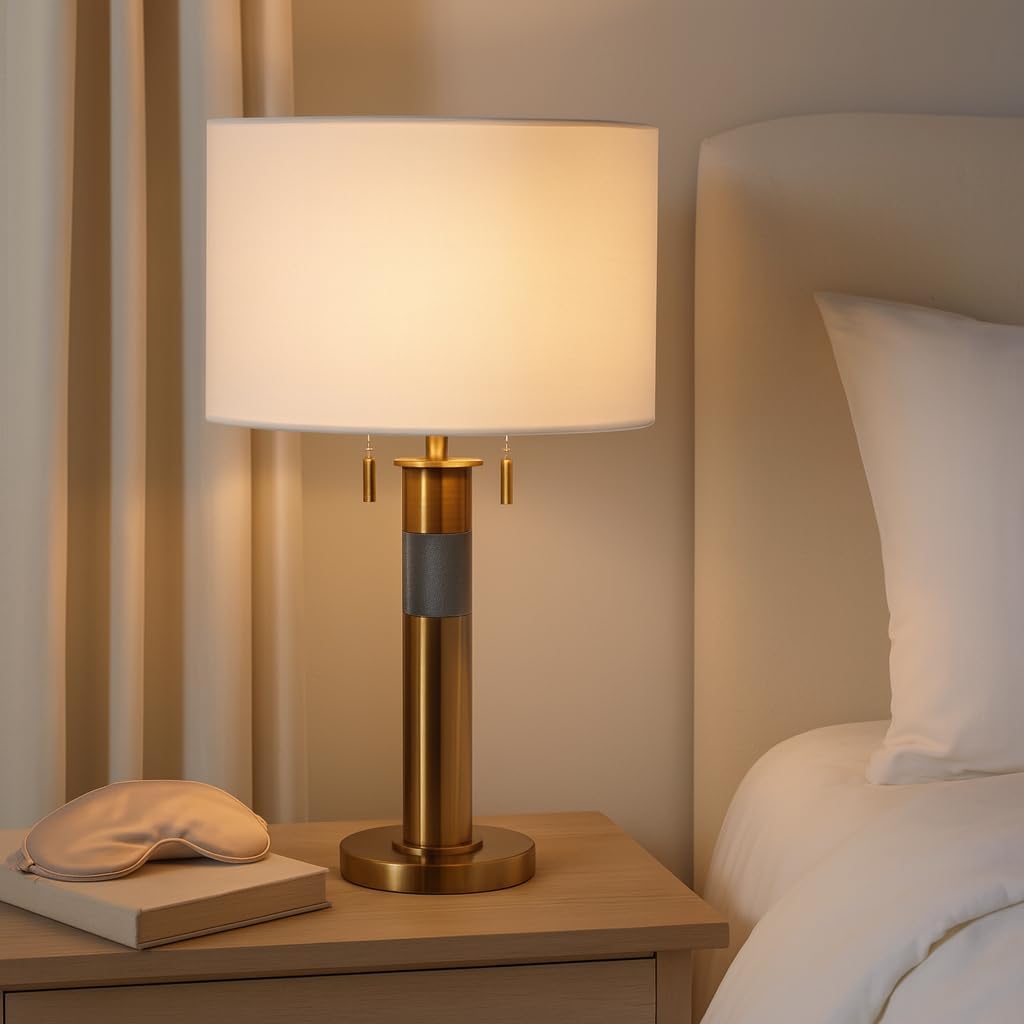 Contemporary Metal Table Lamp for Home Decor - Decorative Accent Lamp for Desk, Side Table, or Nightstand - Perfect Small Lamp for Bedroom, Bedside, and Living Room Decor Interiors - 25", Gold & White